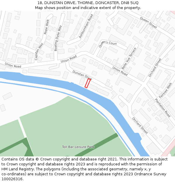 18, DUNSTAN DRIVE, THORNE, DONCASTER, DN8 5UQ: Location map and indicative extent of plot