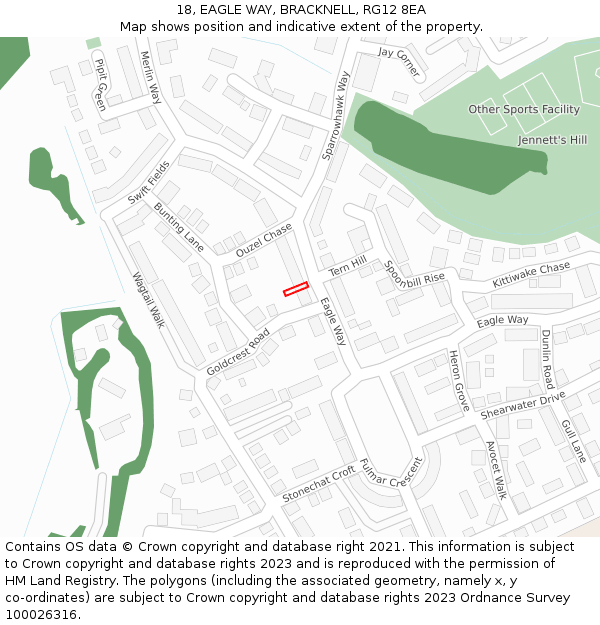 18, EAGLE WAY, BRACKNELL, RG12 8EA: Location map and indicative extent of plot