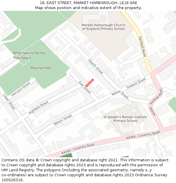 18, EAST STREET, MARKET HARBOROUGH, LE16 9AE: Location map and indicative extent of plot