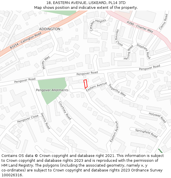 18, EASTERN AVENUE, LISKEARD, PL14 3TD: Location map and indicative extent of plot