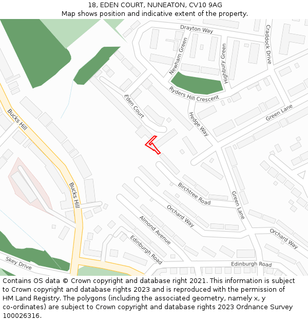 18, EDEN COURT, NUNEATON, CV10 9AG: Location map and indicative extent of plot