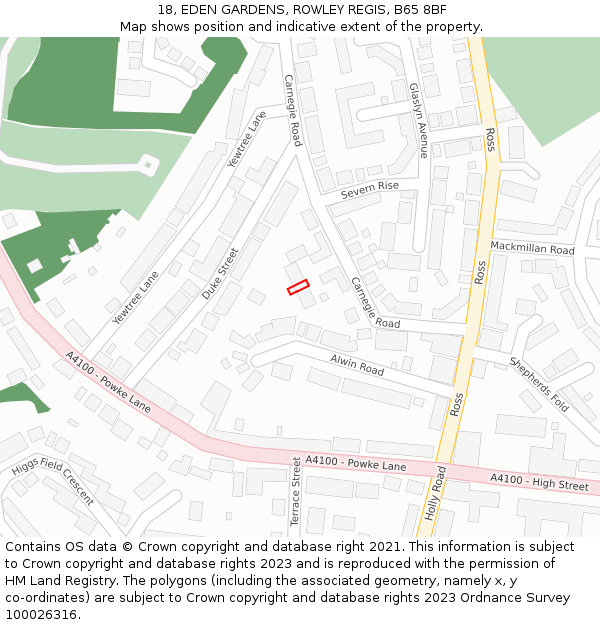 18, EDEN GARDENS, ROWLEY REGIS, B65 8BF: Location map and indicative extent of plot