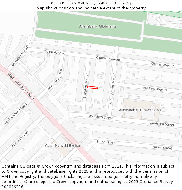 18, EDINGTON AVENUE, CARDIFF, CF14 3QG: Location map and indicative extent of plot