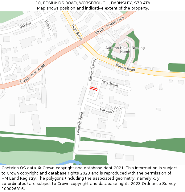 18, EDMUNDS ROAD, WORSBROUGH, BARNSLEY, S70 4TA: Location map and indicative extent of plot