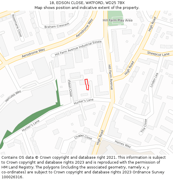 18, EDSON CLOSE, WATFORD, WD25 7BX: Location map and indicative extent of plot