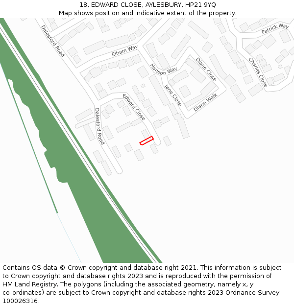18, EDWARD CLOSE, AYLESBURY, HP21 9YQ: Location map and indicative extent of plot