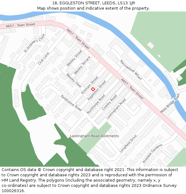 18, EGGLESTON STREET, LEEDS, LS13 1JR: Location map and indicative extent of plot