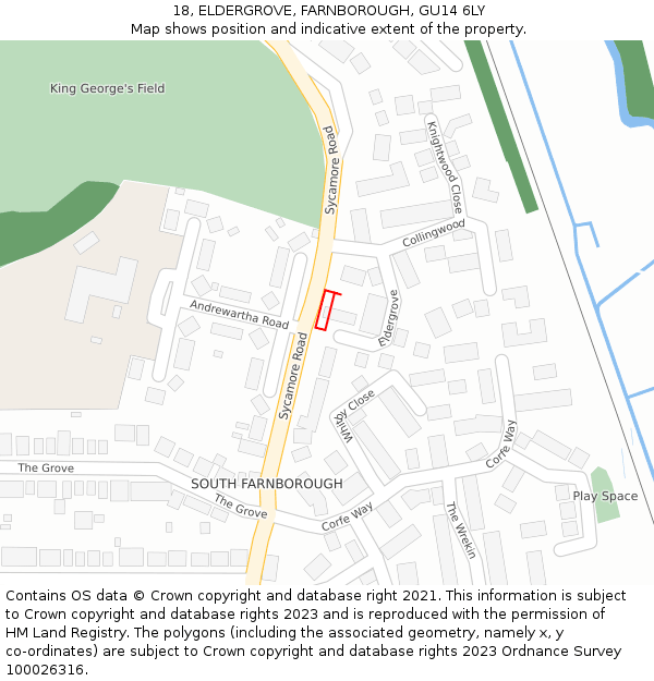 18, ELDERGROVE, FARNBOROUGH, GU14 6LY: Location map and indicative extent of plot