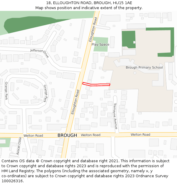 18, ELLOUGHTON ROAD, BROUGH, HU15 1AE: Location map and indicative extent of plot