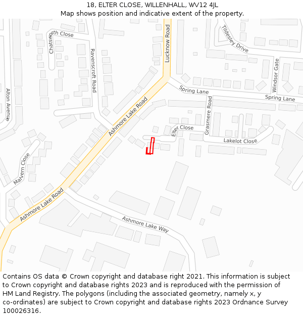 18, ELTER CLOSE, WILLENHALL, WV12 4JL: Location map and indicative extent of plot