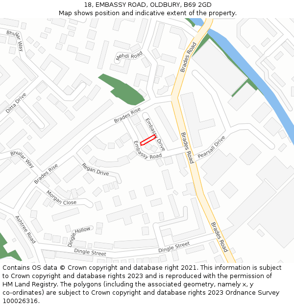 18, EMBASSY ROAD, OLDBURY, B69 2GD: Location map and indicative extent of plot
