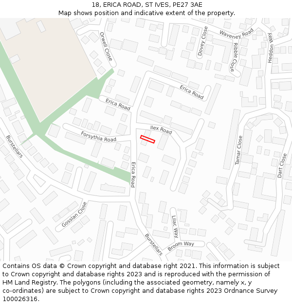 18, ERICA ROAD, ST IVES, PE27 3AE: Location map and indicative extent of plot