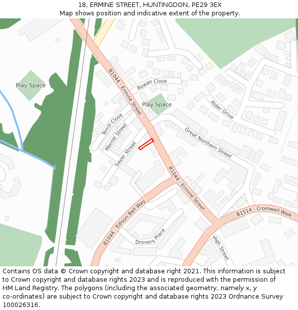 18, ERMINE STREET, HUNTINGDON, PE29 3EX: Location map and indicative extent of plot
