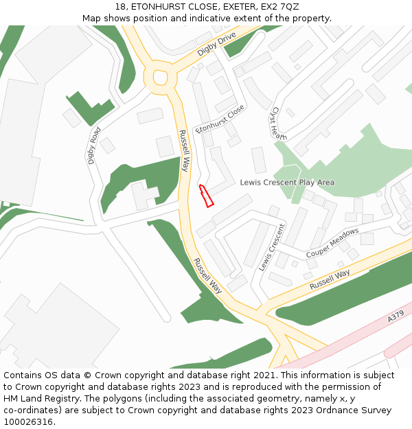 18, ETONHURST CLOSE, EXETER, EX2 7QZ: Location map and indicative extent of plot