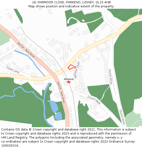 18, FAIRMOOR CLOSE, PARKEND, LYDNEY, GL15 4HB: Location map and indicative extent of plot