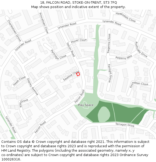 18, FALCON ROAD, STOKE-ON-TRENT, ST3 7FQ: Location map and indicative extent of plot