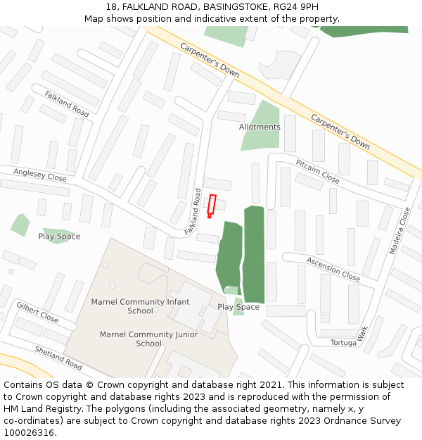 18, FALKLAND ROAD, BASINGSTOKE, RG24 9PH: Location map and indicative extent of plot