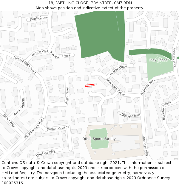 18, FARTHING CLOSE, BRAINTREE, CM7 9DN: Location map and indicative extent of plot