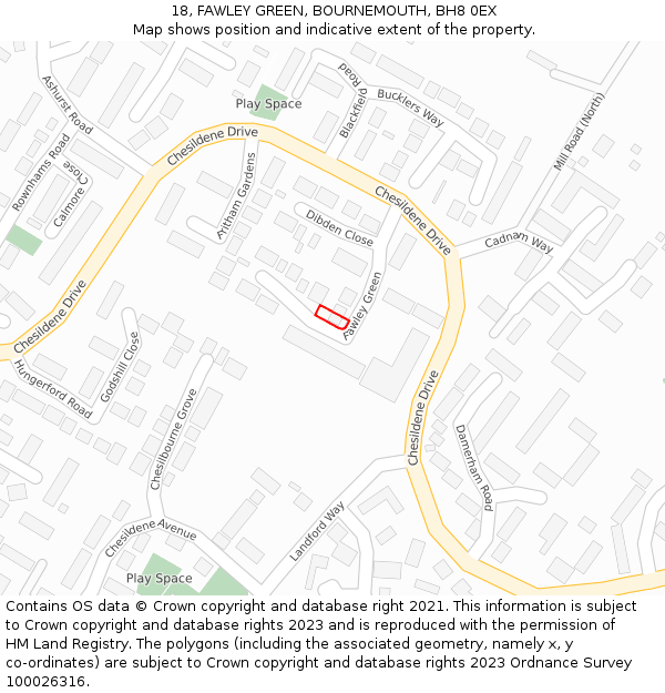 18, FAWLEY GREEN, BOURNEMOUTH, BH8 0EX: Location map and indicative extent of plot