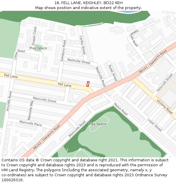 18, FELL LANE, KEIGHLEY, BD22 6EH: Location map and indicative extent of plot