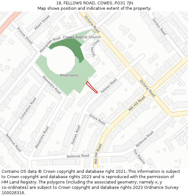 18, FELLOWS ROAD, COWES, PO31 7JN: Location map and indicative extent of plot