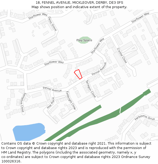 18, FENNEL AVENUE, MICKLEOVER, DERBY, DE3 0FS: Location map and indicative extent of plot