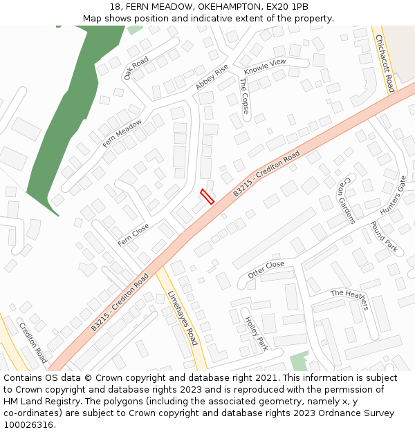 18, FERN MEADOW, OKEHAMPTON, EX20 1PB: Location map and indicative extent of plot