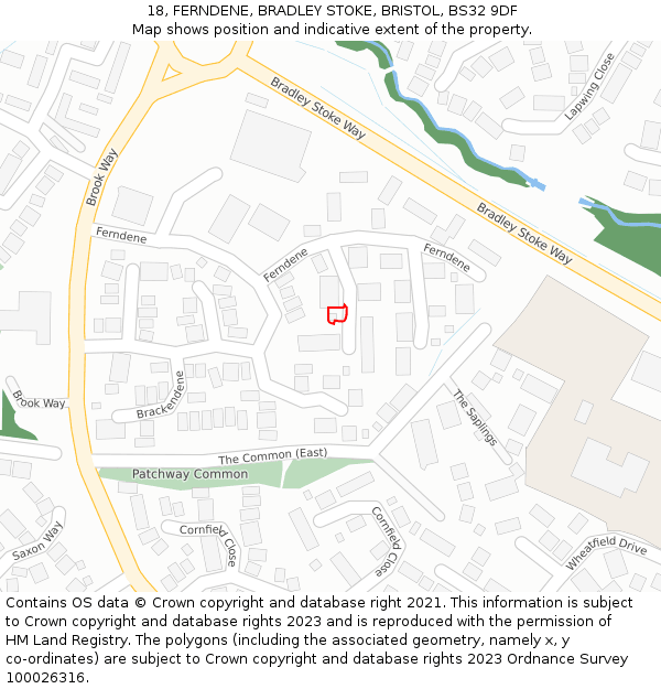 18, FERNDENE, BRADLEY STOKE, BRISTOL, BS32 9DF: Location map and indicative extent of plot