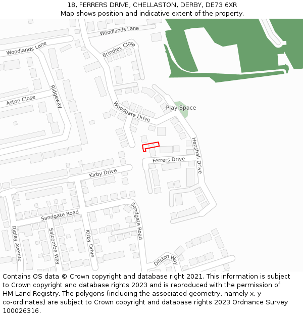 18, FERRERS DRIVE, CHELLASTON, DERBY, DE73 6XR: Location map and indicative extent of plot