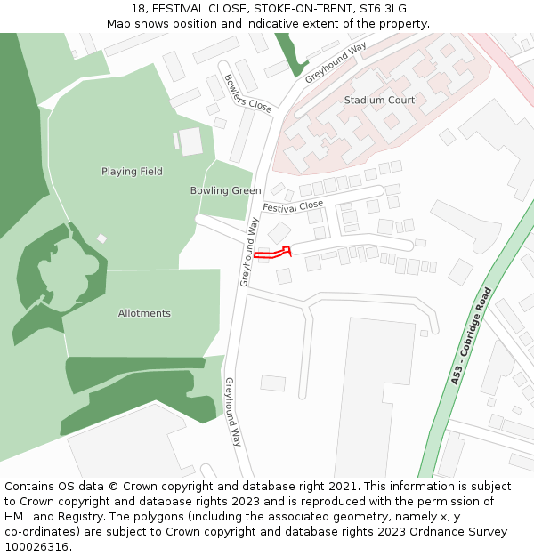 18, FESTIVAL CLOSE, STOKE-ON-TRENT, ST6 3LG: Location map and indicative extent of plot