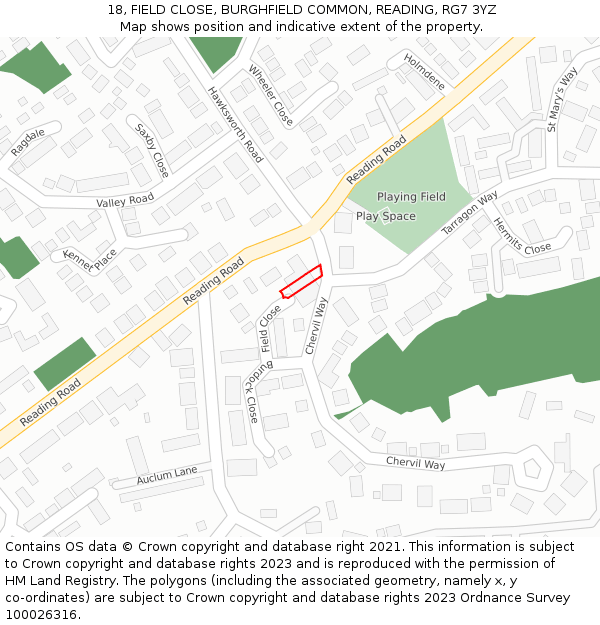 18, FIELD CLOSE, BURGHFIELD COMMON, READING, RG7 3YZ: Location map and indicative extent of plot