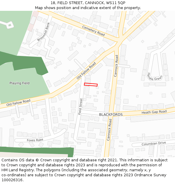 18, FIELD STREET, CANNOCK, WS11 5QP: Location map and indicative extent of plot