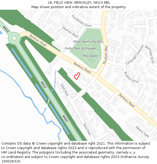 18, FIELD VIEW, BRACKLEY, NN13 6BL: Location map and indicative extent of plot