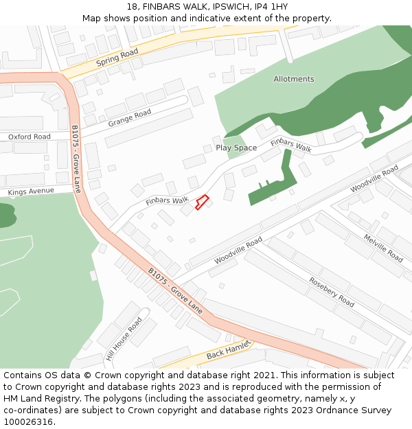 18, FINBARS WALK, IPSWICH, IP4 1HY: Location map and indicative extent of plot