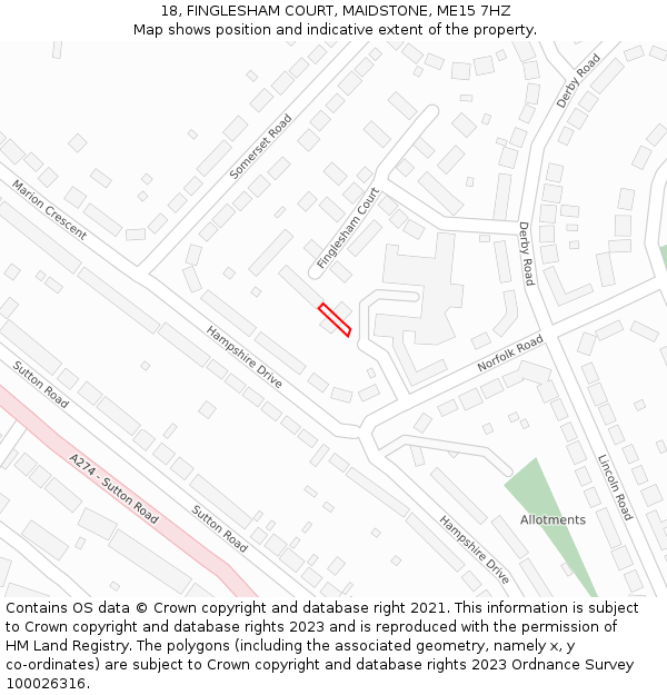18, FINGLESHAM COURT, MAIDSTONE, ME15 7HZ: Location map and indicative extent of plot