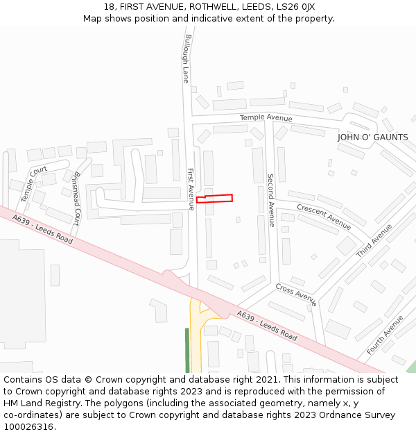 18, FIRST AVENUE, ROTHWELL, LEEDS, LS26 0JX: Location map and indicative extent of plot