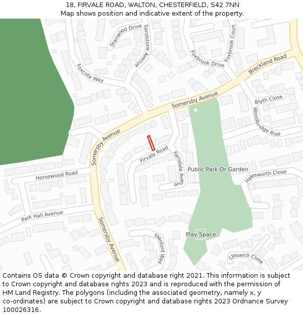 18, FIRVALE ROAD, WALTON, CHESTERFIELD, S42 7NN: Location map and indicative extent of plot