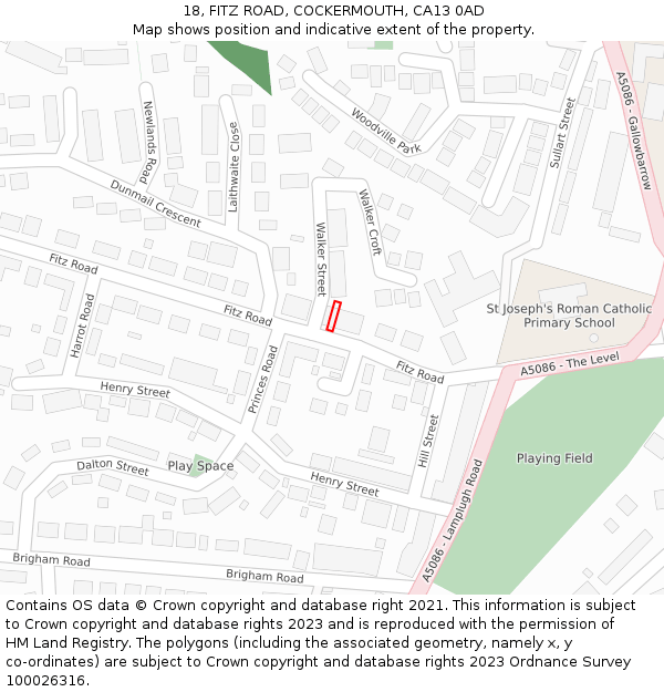 18, FITZ ROAD, COCKERMOUTH, CA13 0AD: Location map and indicative extent of plot