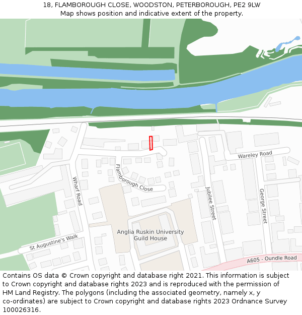 18, FLAMBOROUGH CLOSE, WOODSTON, PETERBOROUGH, PE2 9LW: Location map and indicative extent of plot