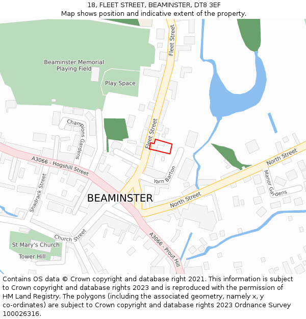 18, FLEET STREET, BEAMINSTER, DT8 3EF: Location map and indicative extent of plot