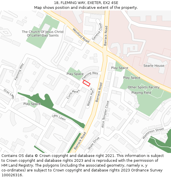 18, FLEMING WAY, EXETER, EX2 4SE: Location map and indicative extent of plot