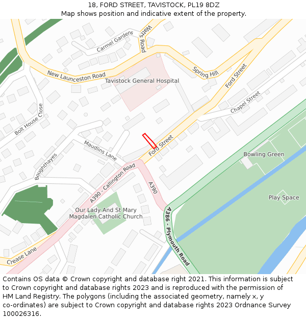 18, FORD STREET, TAVISTOCK, PL19 8DZ: Location map and indicative extent of plot