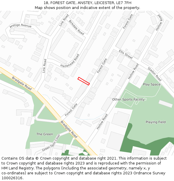 18, FOREST GATE, ANSTEY, LEICESTER, LE7 7FH: Location map and indicative extent of plot