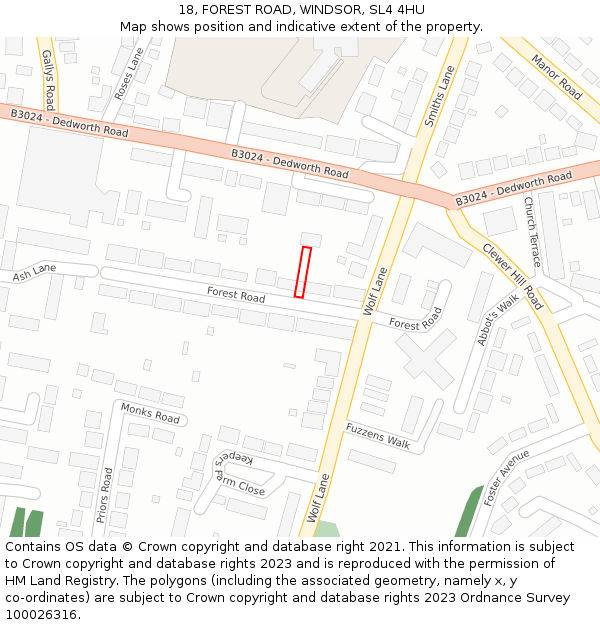 18, FOREST ROAD, WINDSOR, SL4 4HU: Location map and indicative extent of plot