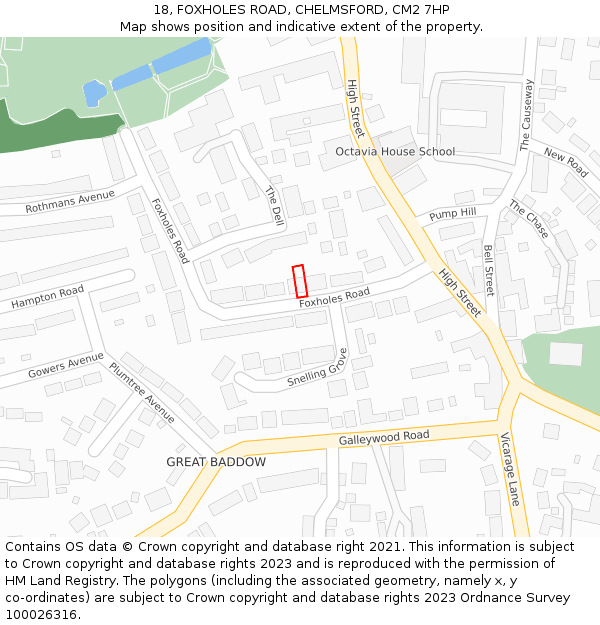 18, FOXHOLES ROAD, CHELMSFORD, CM2 7HP: Location map and indicative extent of plot