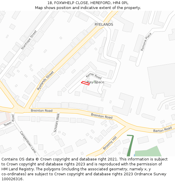 18, FOXWHELP CLOSE, HEREFORD, HR4 0PL: Location map and indicative extent of plot