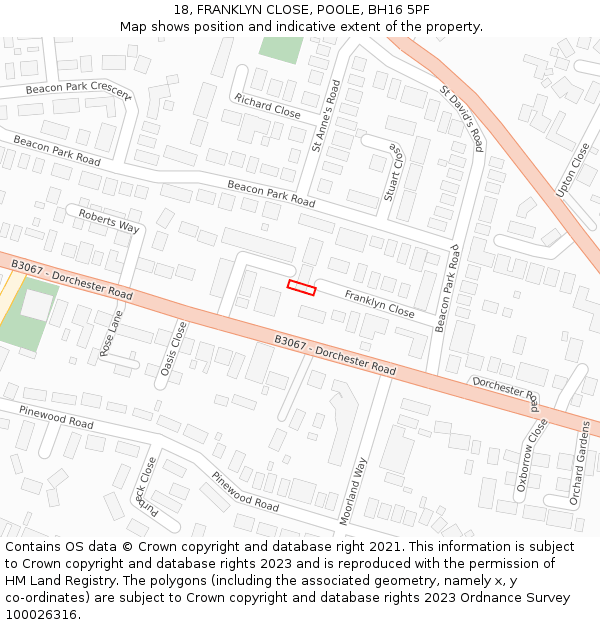 18, FRANKLYN CLOSE, POOLE, BH16 5PF: Location map and indicative extent of plot