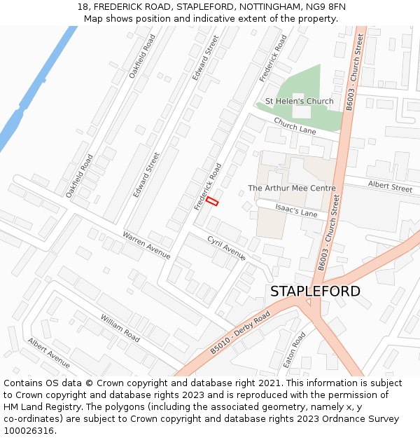 18, FREDERICK ROAD, STAPLEFORD, NOTTINGHAM, NG9 8FN: Location map and indicative extent of plot