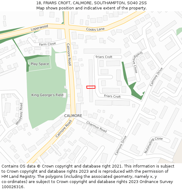18, FRIARS CROFT, CALMORE, SOUTHAMPTON, SO40 2SS: Location map and indicative extent of plot