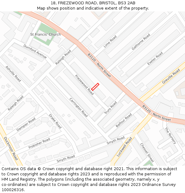 18, FRIEZEWOOD ROAD, BRISTOL, BS3 2AB: Location map and indicative extent of plot